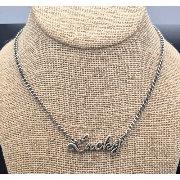 5X Brand Silver Tone Curb Chain LUCKY Pendant Necklace 16" to 18" Orange Crystal - Picture 5 of 7